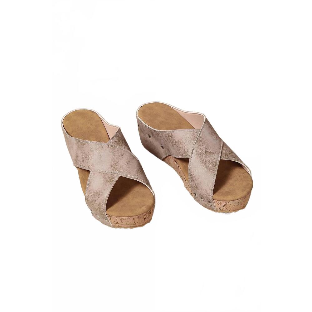 NEW DEAR LOVER women's criss-cross platform wedge sandals in taupe